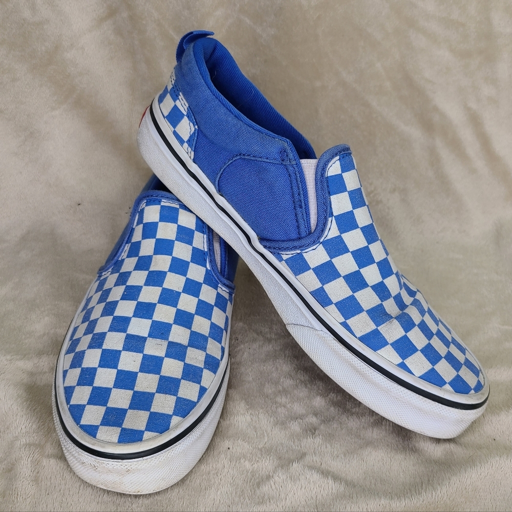 VANS Asher Slip On Sneaker Checkerboard Blue White Youth Sz 4 Unisex